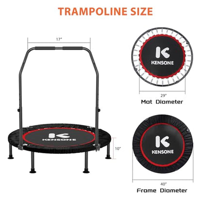 K KENSONE 40" Mini Spring Rebounder Trampoline for Adults Resistance Band - size: 40"(Purple Resistance Band), style: With Bar