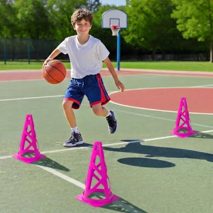 24 Pack Soccer Cones, 9 Inch Agility Cones for Soccer, Football, Basketball, Cones for Sports Training, Speed & Agility Drills, Field Marking Equipment - color: pink