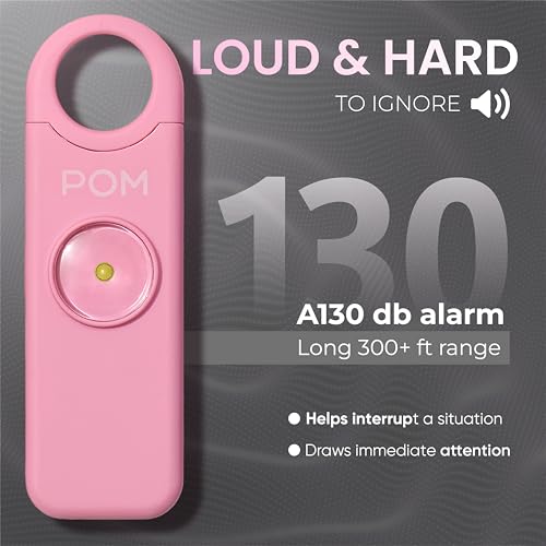 POM Personal Safety Alarm for Women – 130dB Loud Emergency Siren, USB-C Rechargeable with Bright LED Flashlight, Portable Keychain Design for Self Defense, Purse, Backpack & Travel (Pink) - color: Pink