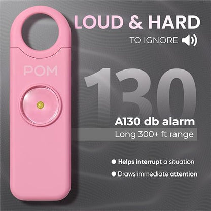 POM Personal Safety Alarm for Women – 130dB Loud Emergency Siren, USB-C Rechargeable with Bright LED Flashlight, Portable Keychain Design for Self Defense, Purse, Backpack & Travel (Pink) - color: Pink
