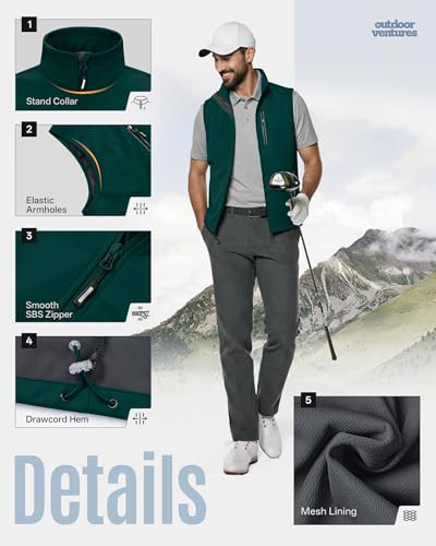 Outdoor Ventures Men's Running Golf Vest Outerwear Lightweight Windproof - color: Dark Green, size: XX-Large