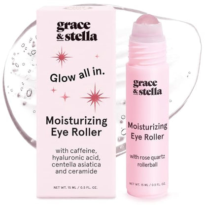 grace & stella Under Eye Brightener with Rose Quartz Rollerball - color: Moisturizing Eye Serum with Rose Quartz Ball