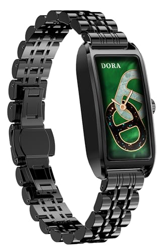 Elegant Smart Watch for Women AMOLED Fitness Tracker with Leather Band - color: Midnight Black Steel