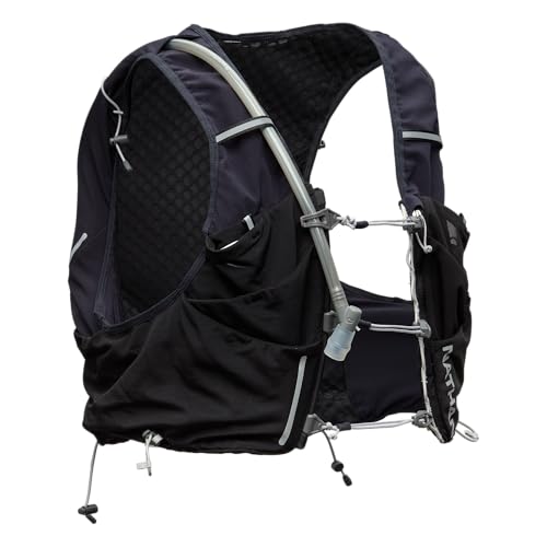 Nathan Hydration Vest 12L for Running & Hiking - Quick-Fit Adjustments, Breathable Mesh, 1.6L Insulated Bladder, Lightweight 8.8 oz, 6 Power Mesh Pockets, Diagonal Zip - Pinnacle Pro - size: X-Small, style: Black