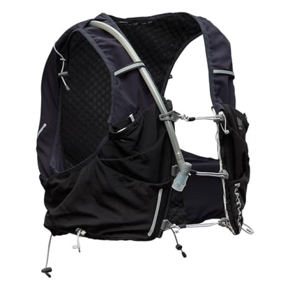Nathan Hydration Vest 12L for Running & Hiking - Quick-Fit Adjustments, Breathable Mesh, 1.6L Insulated Bladder, Lightweight 8.8 oz, 6 Power Mesh Pockets, Diagonal Zip - Pinnacle Pro - size: X-Small, style: Black