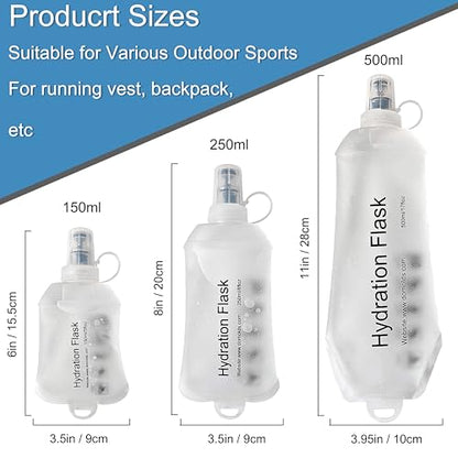 CLINTT 500ml Soft Flask, Foldable Running Water Bottle, TPU Folding Soft Water Flask, BPA-Free Collapsible Flask for Hydration Pack Running Vest, Cycling, Climbing, Hiking - 2Pcs, White - color: 2pcs,500ml white