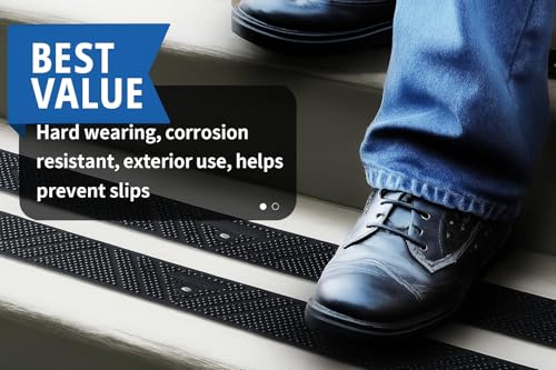 5 Pack 24" x 2" (600mm x 50mm) Non-Slip Decking Strips | Hard Wearing Polypropylene with Fixings | Outdoor Safety for Decks, Steps & Ramps | 10+ Year Lifespan (Black) - color: Black