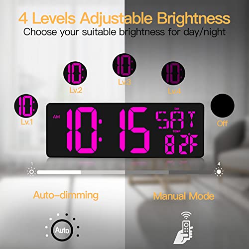 XREXS 17.2 Inch Large Digital Wall Clock with Remote Control - color: Purple