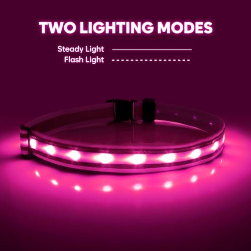 Illumifun LED Running Belt - USB Rechargeable Light Up Sash, High-Visibility Elastic Waistband Light for Running Cycling Hiking Camping Nighttime Activities - color: Candy Pink