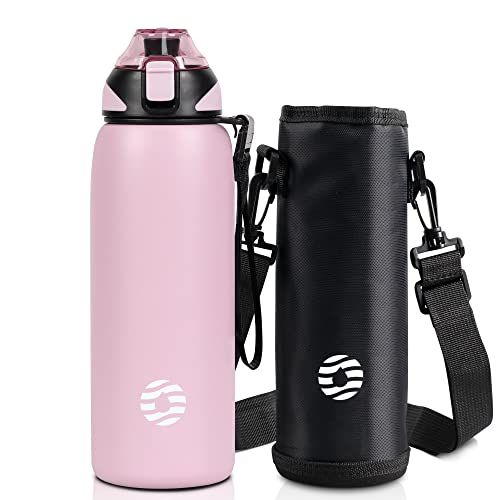 Fjbottle Insulated Water Bottle,27 oz Stainless Steel Wide Mouth Sports Water Bottle Double Wall Vacuum Leak Proof BPA Free Drinks Flask Keep Hot Or Cold Thermo Mug For university,Outdoor,Travel,Gym - color: Pink, size: 27 Ounces