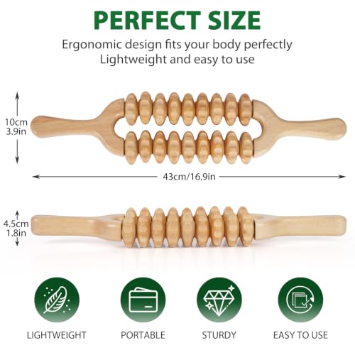 Liitrton Manual Wooden Massage Roller Stick for Muscle Relief, 18-Wheel - size: 18-Wheel