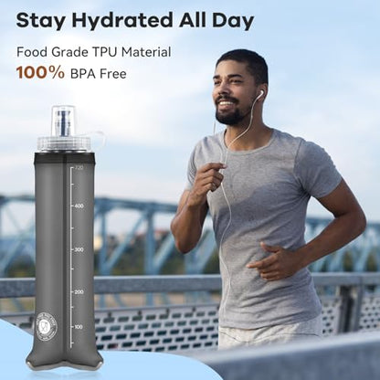 WEMEET 24oz Collapsible Soft Water Bottle, BPA-Free, Soft Flask with Bite Valve, for Climbing, Running, Hiking, Marathon (Bule & Grey, 2Pack) - style: 24 Ounces