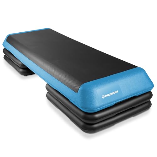 Philosophy Gym Aerobic Exercise Adjustable Step Platform, Health Club Size, with 4 Risers Included