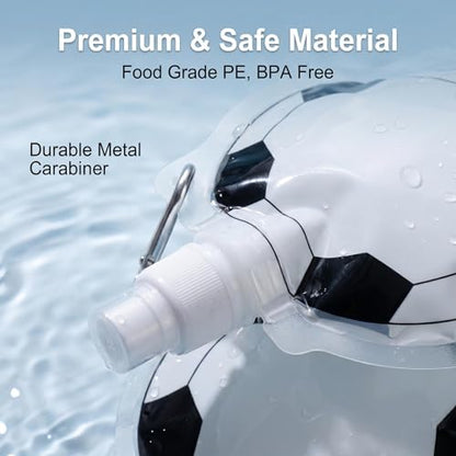 2Pcs Collapsible Water Bottles, 850ml Football Shape Reusable Travel Foldable Water Bottles, Ultralight, Leak-Proof, Folding Squeeze Water Bottle with Hanging Ring for Hiking,Sports,Camping