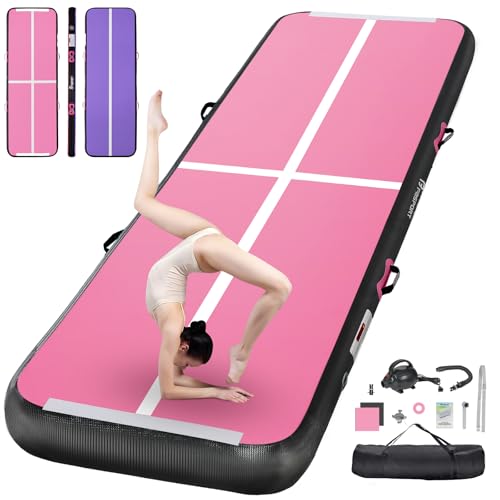 FBSPORT Inflatable Air Gymnastics Mat Training Mats 4/8 inches Thickness Gymnastics Tracks for Home Use/Training/Cheerleading/Yoga/Water with Pump - color: Pink+Purple, size: 10ft*3.3ft*4in(3*1*0.1m)