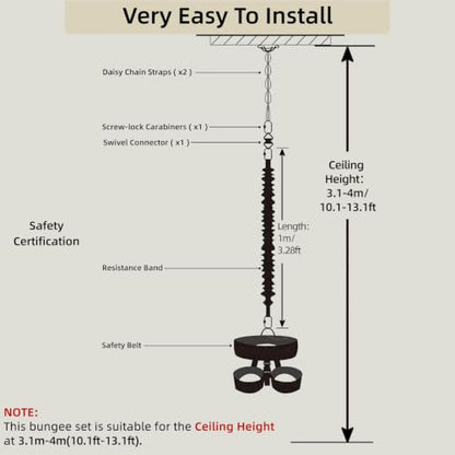 Bungee Fitness Set,CE Certified 6 Sizes(88-220 lbs)Bungee Cord Kit - size: XXL 198-220 lbs