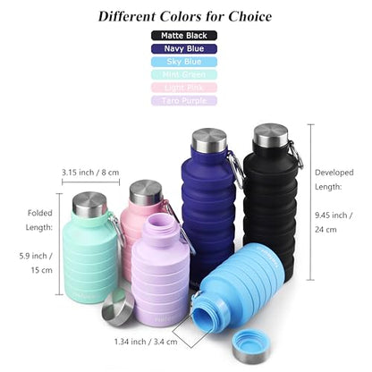 Nefeeko Collapsible Water Bottle, 27oz Reuseable BPA Free Silicone Foldable Water Bottles for Travel Gym Camping Hiking, Portable Leak Proof Sports Water Bottle with Carabiner - color: Blue-27oz