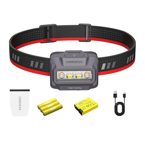 UNROEVS 1000 Lumen Running Camping Headlamp,USB-C Rechargeable Head Lamp - color: Gray