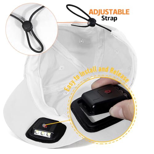 Hands Free Rechargeable LED Baseball Cap with Light Built-in Unisex Sport Waterproof Hat for Men Dad Husband Outdoor - color: White
