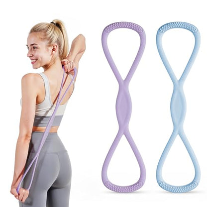 Figure 8 Resistance Band with Handles, for Home Gym,Yoga & Physical Therapy - color: 15lb Purple + 25lb Blue