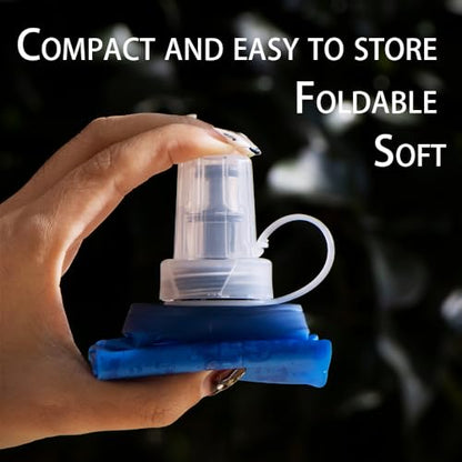 WRELS Soft Flasks Running Water Flask Folding Soft Water Bottles Small for Outdoor Sports Hiking Hydration Pack 5oz/8oz/17oz(SKY BLUE,8oz*2+Straw*2) - color: Green, style: 250ml/8oz with straw-2 Pack