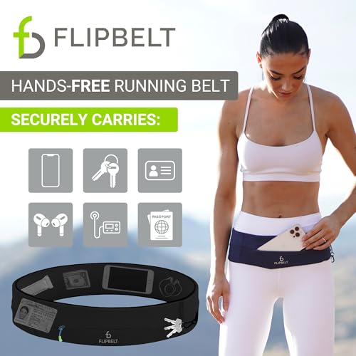 FlipBelt Zipper Running Belt, Waist Pack for Fitness and Running, US Company - color: Black, size: Medium