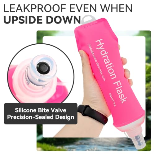 500ml Soft Flask, Shrink As You Drink Collapsible Water Bottles for Running Vest & Hydration Pack, BPA-Free Leak-Proof TPU Folding Bottle for Hiking Cycling Climbing Jogging-Pink - color: 1PCS Pink