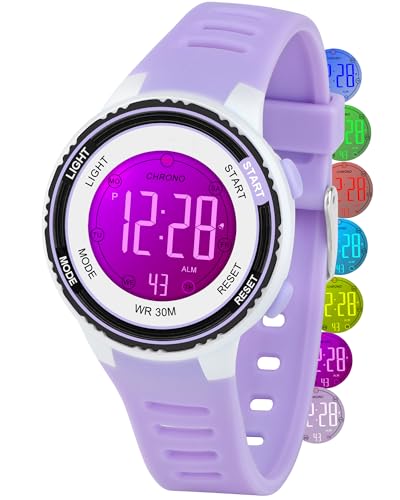 DTKID Digital Kids Watch 30 M Waterproof for Girls Boys 5-16 - color: Purple