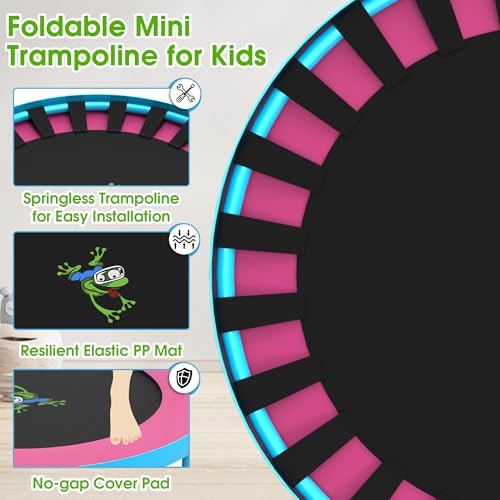 36’’ Mini Trampoline for Kids, 3FT Toddler Trampoline with Handle, Foldable Kids Trampoline Indoor/Outdoor for Toddlers Ages 3-6, Small Fitness Rebounder Trampoline, Easy Storage