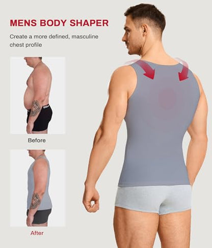 Nebility Shapewear Mens Compression Shirt - Slimming Body Shaper Vest Sleeveless Undershirts Workout Tank Tops - color: Grey, size: X-Large