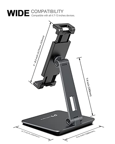 iPad Holder Stand, Heavy Aluminum Alloy Multi-Angle Foldable Tablet Stand Holder for 4.7''- 13'' Screen Surface Pro Series, iPad Series, Pro, Mini, Air, Samsung Galaxy Tabs and More (Dark Grey) - color: Dark Grey