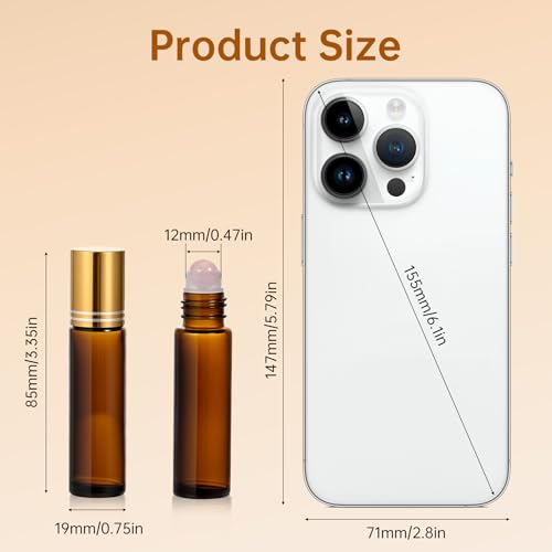 16 Pack 10ml Empty Roller Bottles,Amber Glass Roller Bottles Set
