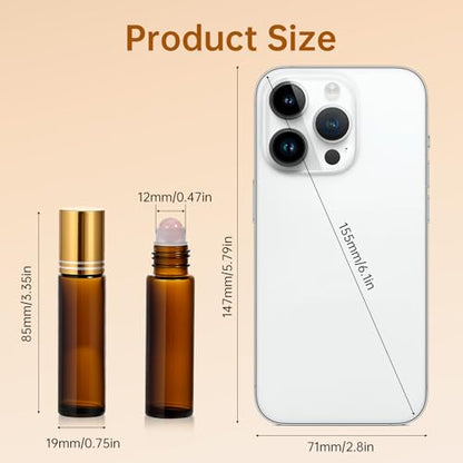 16 Pack 10ml Empty Roller Bottles,Amber Glass Roller Bottles Set