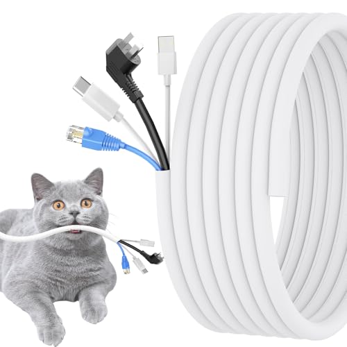 Cord Protectors from Pets No Chew, 1/2 inch 10ft Wire Protector Cord Covers for Pets, Flexible Cable Sleeve Cord Management for TV/Computer/Electric Wires/Phone Charging Cables, White - color: White, size: 1/2"