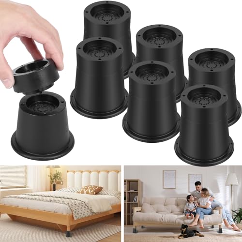 Bed Risers Round Furniture Risers Rubber Sofa Riser Supports Up to 6000 lbs Bed Frame Riser 3.3 Inch Bed Lifts Riser Bed Raising Blocks for Sofa Table Desk Chair(6 Groups and 1 Set,Black) - size: 6 groups and 1 set