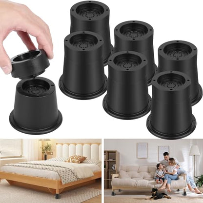 Bed Risers Round Furniture Risers Rubber Sofa Riser Supports Up to 6000 lbs Bed Frame Riser 3.3 Inch Bed Lifts Riser Bed Raising Blocks for Sofa Table Desk Chair(6 Groups and 1 Set,Black) - size: 6 groups and 1 set
