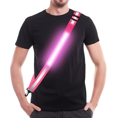 Rechargeable LED Reflective Belt Sash – High Visibility Safety Gear with 5 Colors 11 Light Modes, Adjustable Strap for Night Dog Walking, Running & Biking - color: Pink