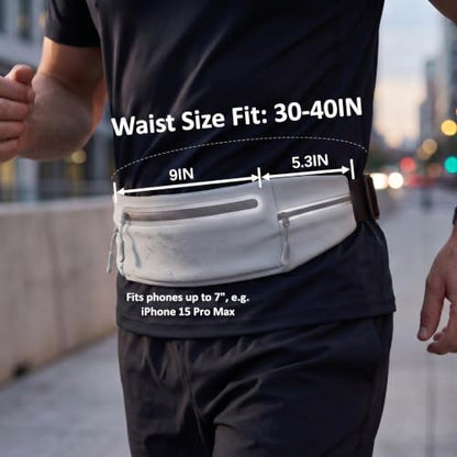 Running Belt for Women Men, Slim No-Bounce Waist Pack, Water Resistant Reflective Phone Holder Fits Phones up to 7.5 inch, Adjustable Fanny Pack for Running Jogging Hiking (Grey) - color: Grey