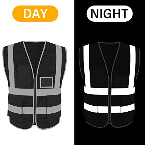 HYCOPROT High Visibility Mesh Safety Reflective Vest with Pockets and Zipper, Meets ANSI/ISEA Standards - color: Black, size: Medium