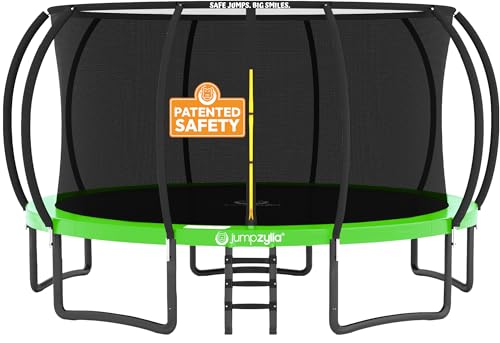 Jumpzylla Outdoor Trampoline with Net for Kids 8FT 10FT 12FT 14FT 15FT 16FT - color: Green, size: 15FT