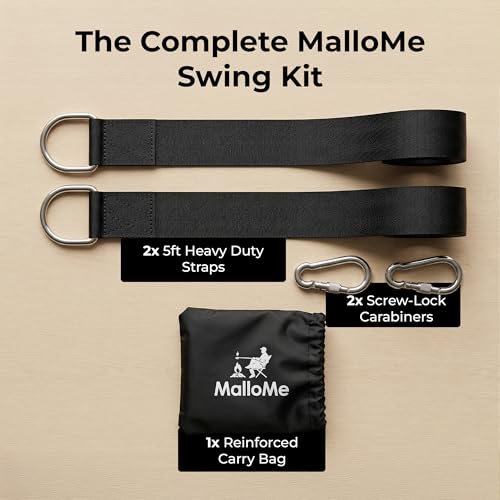 MalloMe Tree Swing Straps & Hammock Straps for Trees – Multi-Purpose Hanging Kit, Heavy Duty Adjustable Tree Strap for Hammocks, Swings & Outdoor Use, Safe for Branch or Between 2 Trees - style: 2200 LB - D-Ring 5FT (Ideal for Swings)