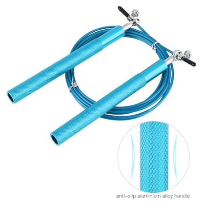 Aluminum Alloy Jump Rope with Ball Bearings – Skipping Rope for Speed Training, Non-Slip Grip and Adjustable PVC Cable - color: Blue