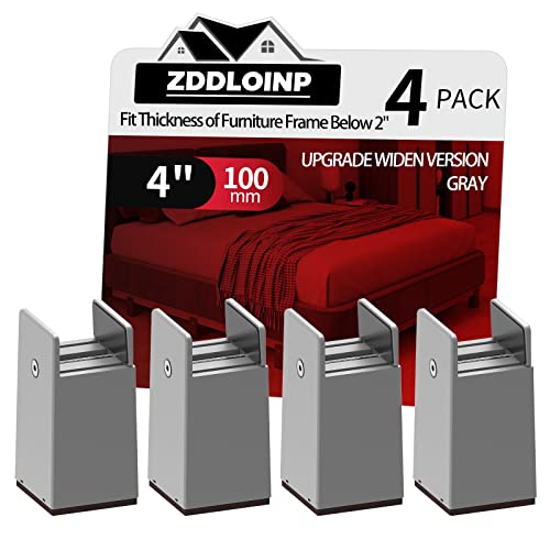Bed Risers 4 Inch with Adjustable Screw Clamp,4 Pack Grey - color: Grey, size: 4'', Fits Furniture Frame Below 2"
