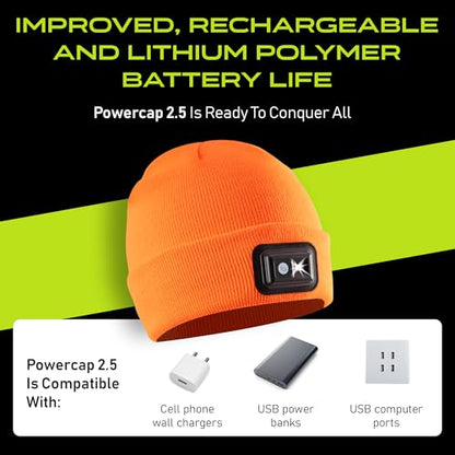 POWERCAP LED Hat Light 150 Lumens Rechargeable Fleece Beanie with Bright Built-in Headlamp Waterproof LED Warm One Size Cap - color: Knit Black