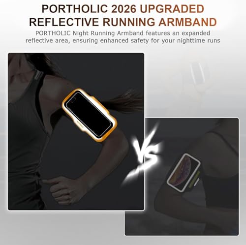 PORTHOLIC Running Armband Phone Holder with Earphone Pouch Fits up to 6.9" - color: Orange (Up to 6.9'')