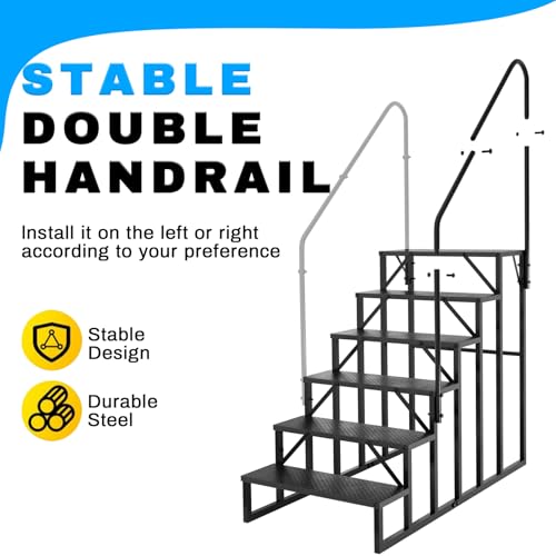 6 Step RV Stairs with 2 Handrails, 660LBS Heavy Duty Anti‑Slip Metal Steps, Detachable Outdoor Stairs for Hot Tub, 5th Wheel, Pool, Mobile Home, Porch, Pet Steps - size: 6 Step-2