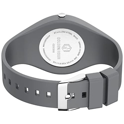 GOLDEN HOUR Waterproof Sports Analog Unisex Watches for Nurse Medical Professionals, Students - Military Time Glowing Easy to Read Dial, Jelly Silicone Strap - color: gray/white
