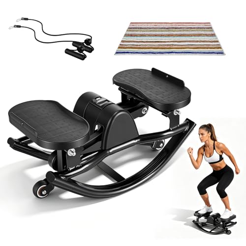Rock Stepper Side to Side Lateral Motion Machine – Low-Impact Home Workout, Full-Body Engagement, Adjustable Resistance Bands + Digital Monitor, No Assembly Needed, Supports 250 lbs