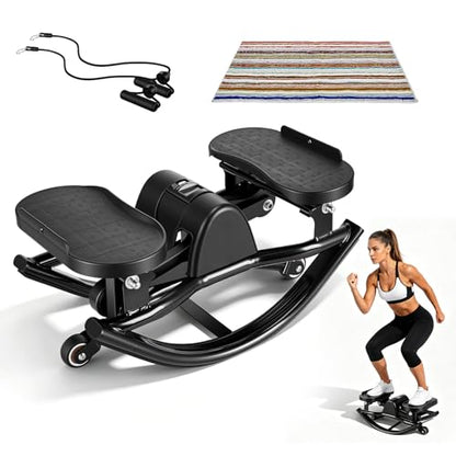 Rock Stepper Side to Side Lateral Motion Machine – Low-Impact Home Workout, Full-Body Engagement, Adjustable Resistance Bands + Digital Monitor, No Assembly Needed, Supports 250 lbs