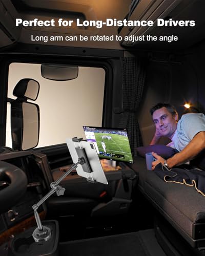 Heavy Duty Metal Cup Holder Tablet Car Mount - Extra Long Arm